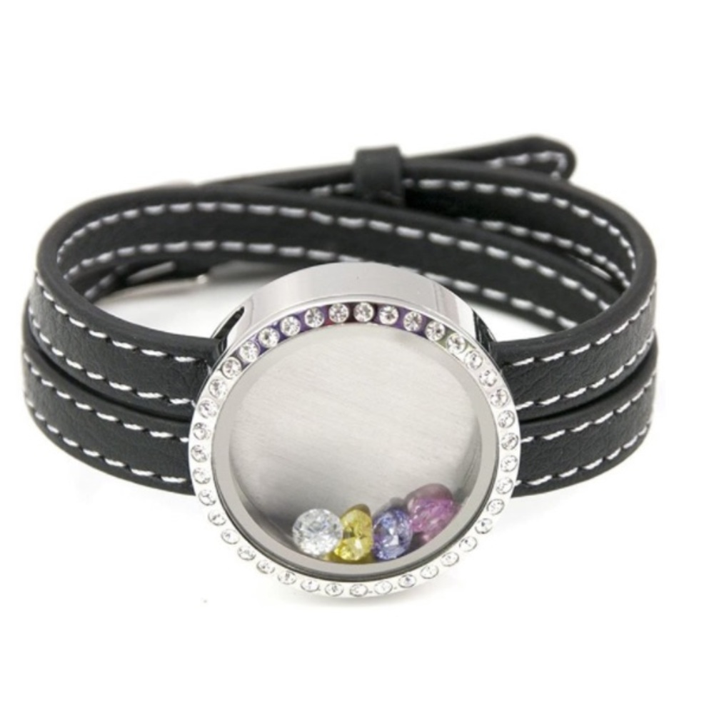New Leather Rhinestone Floating Locket Bracelet ❤️